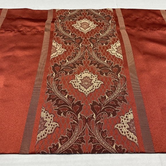 Set of 3 Luxury Embroidered Valances Curtains Cinammon Red Satin Gold Faux Silk - Picture 4 of 6